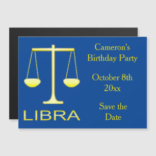 Libra Golden Scales Star Sign Custom Save the Date Magnetic Invitation