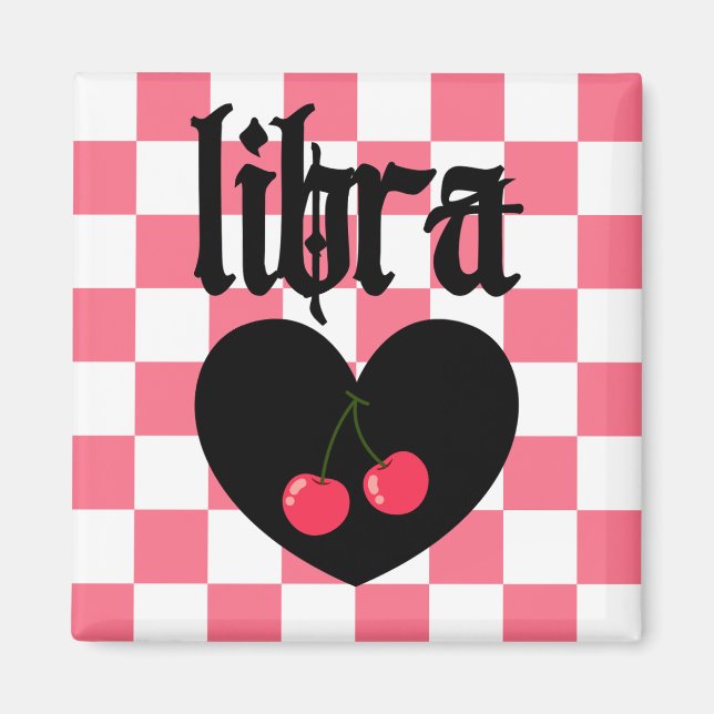 Libra Gothic Aesthetic Checkered Cherries Design Magnet (Front)