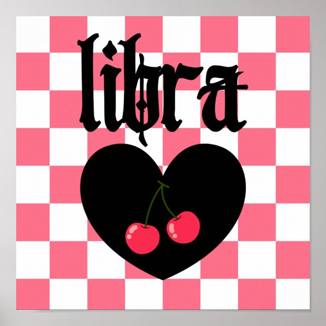 Libra Gothic Aesthetic Checkered Cherry Art Poster (Front)