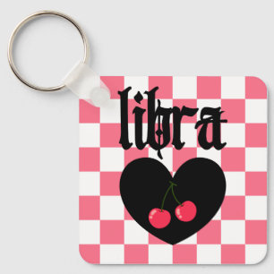 Libra Gothic Aesthetic Checkered Cherry Design Keychain