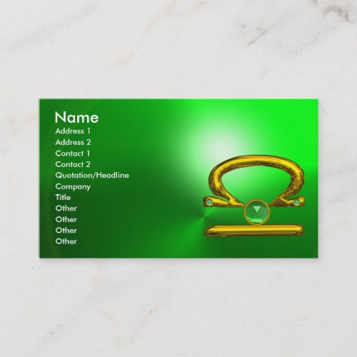 LIBRA  Green Emerald and Gold Business Card