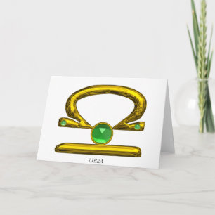 LIBRA Green Emerald & Gold Zodiac Birthday Card