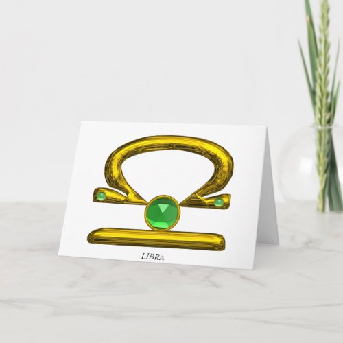 LIBRA  Green Emerald  Gold Zodiac Birthday Card