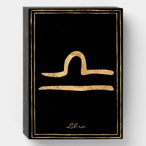 Libra hammered gold stylized astrology symbol  wooden box sign
