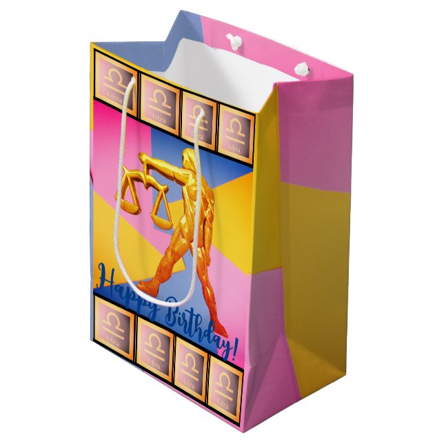 Libra - Happy Birthday Medium Gift Bag (Front Angled)
