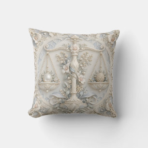 Libra Ivory Blue Porcelain Relief Style Throw Pillow
