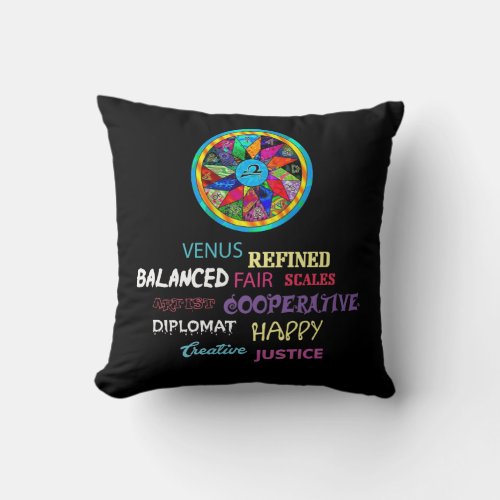 Libra Mandala Personality Zodiac Astrology Throw Pillow