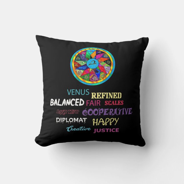 Libra Mandala Personality Zodiac Astrology Throw Pillow (Front)