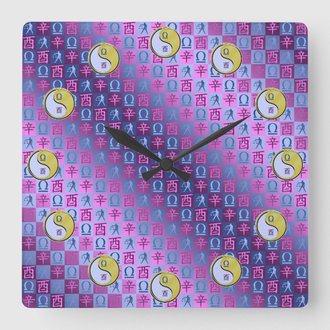 Libra & Metal Rooster Square Wall Clock (Front)