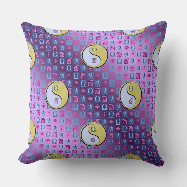 Libra & Metal Rooster Throw Pillow (Front)