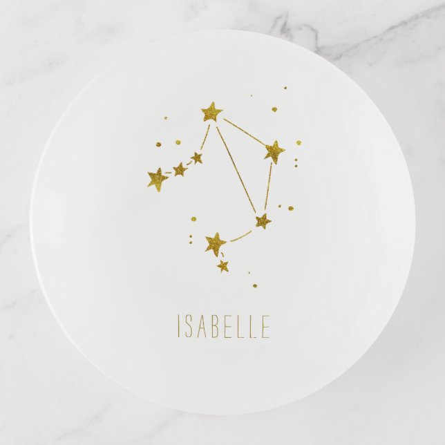 Libra | Minimalist Gold Zodiac Monogram Trinket Tray (Front)