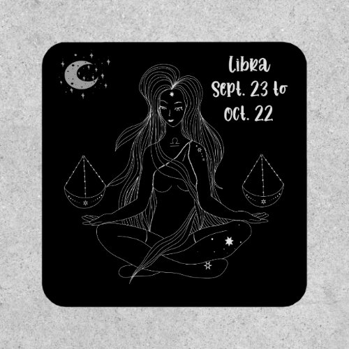 Libra Patch Woman with Scales in Black  White