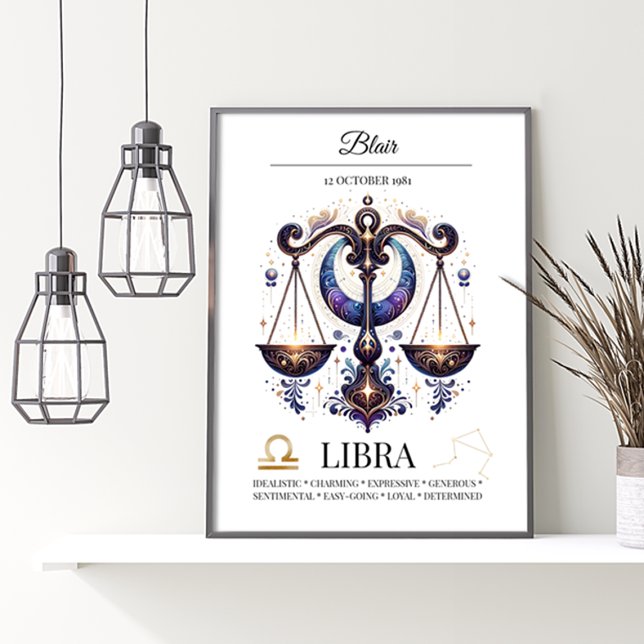 Libra Personalized Elegant Zodiac Watercolor Poster (Creator Uploaded)