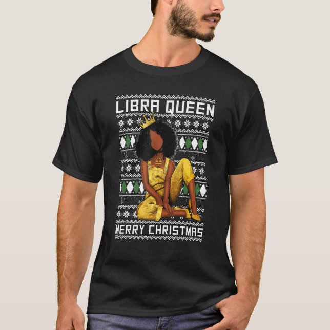 Libra Queen Merry Christmas For Black Women T-Shirt (Front)