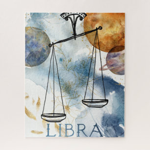 Libra scales birthday zodiac astrology blue gold jigsaw puzzle