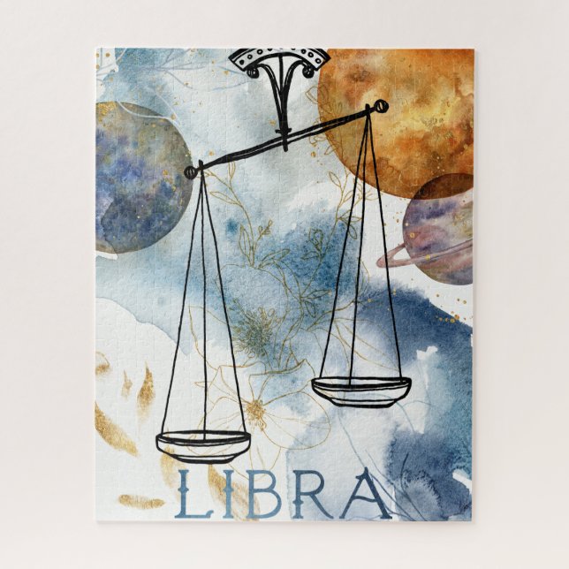 Libra scales birthday zodiac astrology blue gold  jigsaw puzzle (Vertical)