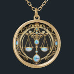 Libra Scales, Opal and Gold Personalized Zodiac  Gold Plated Necklace<br><div class="desc">A gift for Libra: a beautiful and intricate personalized necklace,  depicting gold-sculpted scales with opal accents. The Libra birth sign adorns the gems. The word "Libra" can be personalized or kept as-is.</div>