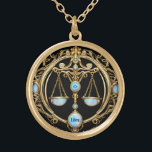 Libra Scales, Opal and Gold Personalized Zodiac  Plated Necklace<br><div class="desc">A gift for Libra: a beautiful and intricate personalized necklace,  depicting gold-sculpted scales with opal accents. The Libra birth sign adorns the gems. The word "Libra" can be personalized or kept as-is.</div>