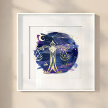 Libra Scales Sign of the Zodiac Custom Birth Date<br><div class="desc">Personalized Libra Scales zodiac birth date real foil wall art print. Beautiful personalized astrology theme print featuring a deep navy and purple night sky with our hand-drawn zodiac Libra Scales, constellation and stars in real gold foil. Makes a great personalized birthday gift for the astrology lover. Design by Moodthology Papery....</div>