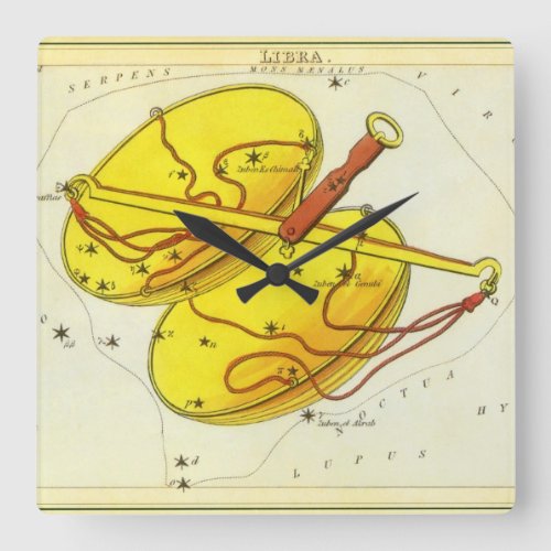 Libra Scales Vintage Constellation Uranias Mirror Square Wall Clock