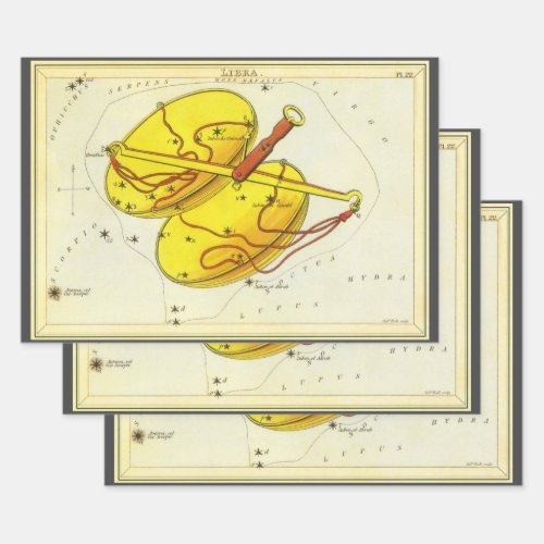 Libra Scales Vintage Constellation Uranias Mirror Wrapping Paper Sheets