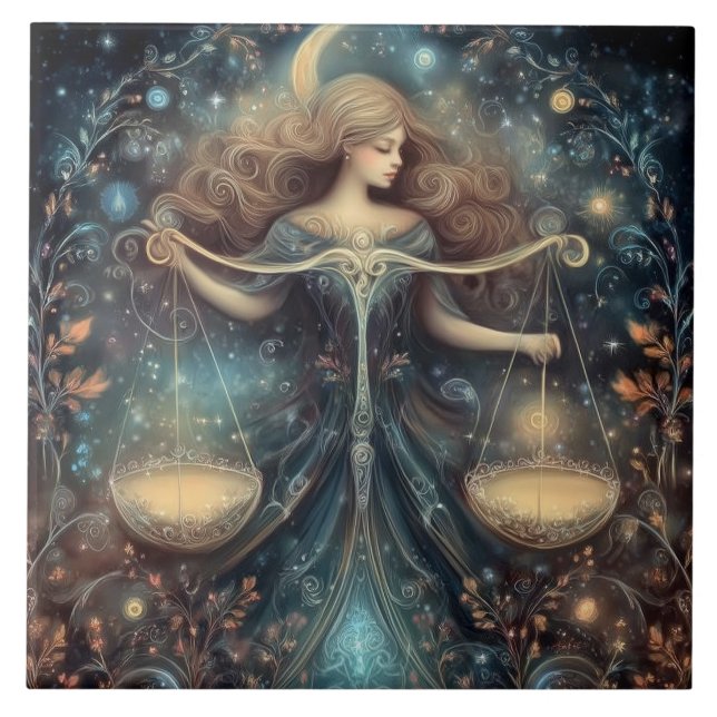 Libra Scales Zodiac Astrology Celestial Birthday Ceramic Tile (Front)