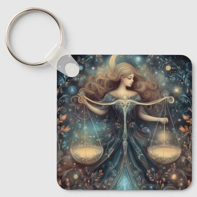 Libra Scales Zodiac Astrology Celestial Birthday Keychain (Front)