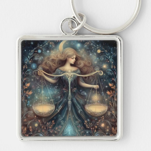 Libra Scales Zodiac Astrology Celestial Birthday Keychain (Front)