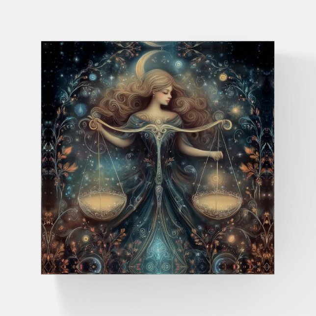 Libra Scales Zodiac Astrology Celestial Birthday Paperweight (Front)