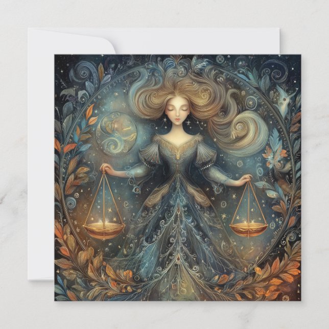 Libra Scales Zodiac Astrology Mystical Birthday Card (Front)