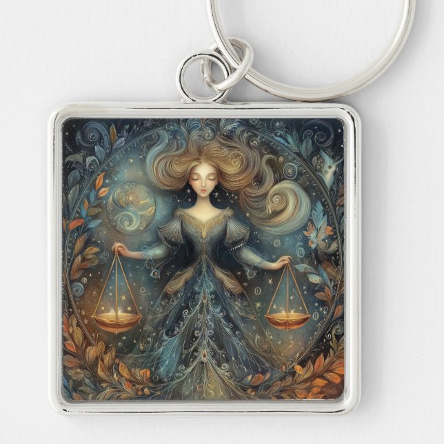 Libra Scales Zodiac Astrology Mystical Birthday Keychain (Front)