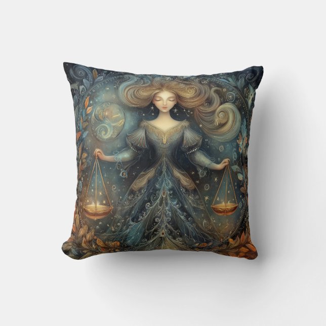 Libra Scales Zodiac Astrology Mystical Birthday Throw Pillow (Front)