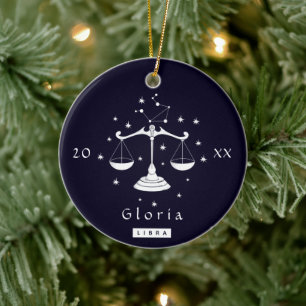 Libra Scales Zodiac Birthday Star Sign Name & Year Ceramic Ornament