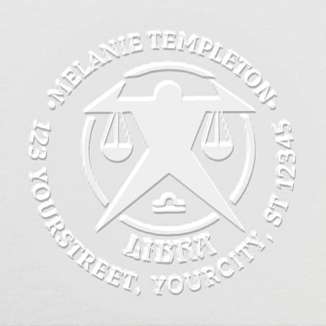 Libra Scales Zodiac Sign Round Name Return Address Embosser (Design)