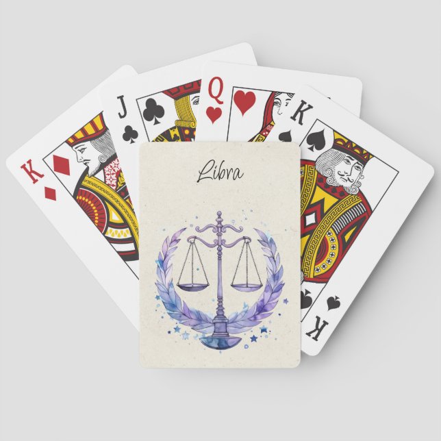 Libra Scales Zodiac Watercolor  Poker Cards (Back)