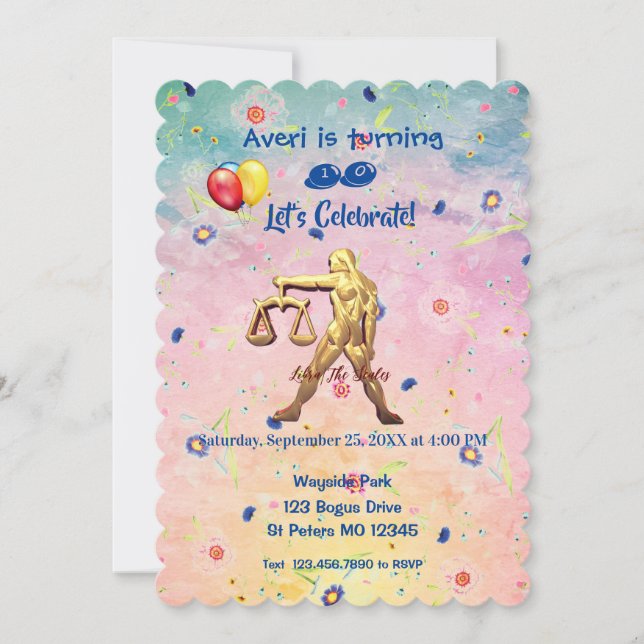 Libra  (September 23 – October 22) Birthday Fun Invitation (Front)