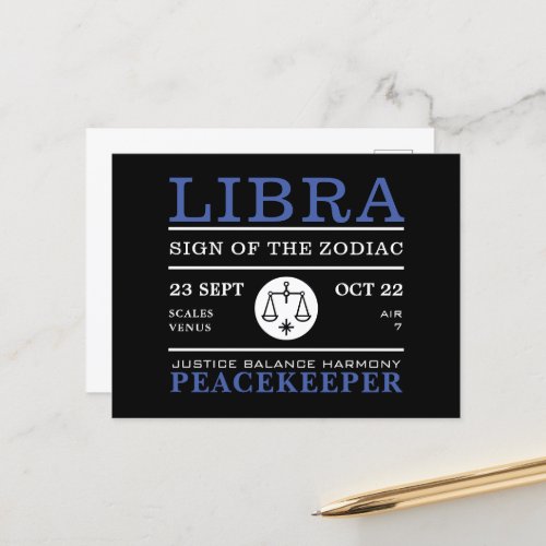 Libra Sign of the Zodiac Astrological Postcard