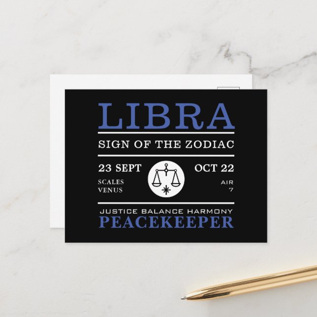 Libra Sign of the Zodiac, Astrological Postcard (Front/Back In Situ)