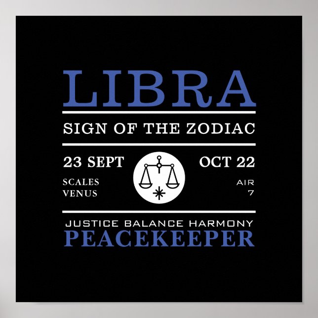 Libra Sign of the Zodiac, Astrological Poster (Front)