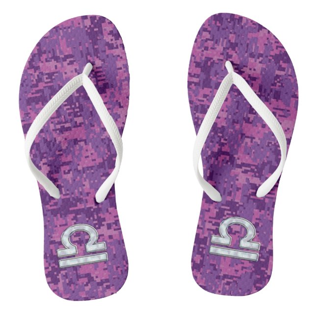 Libra Sign on Fuchsia Digital Camo Flip Flops (Footbed)