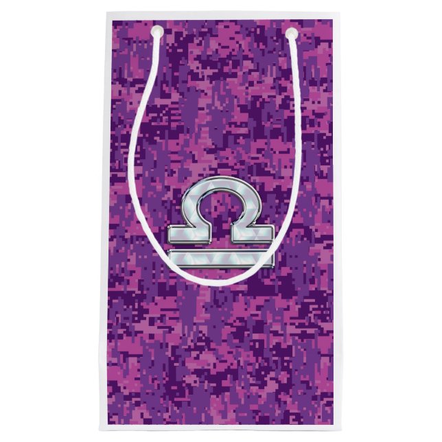 Libra Sign on Fuchsia Digital Camo Small Gift Bag (Front)