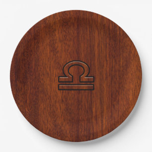 Libra Sign on Mahogany Style Decor Paper Plates