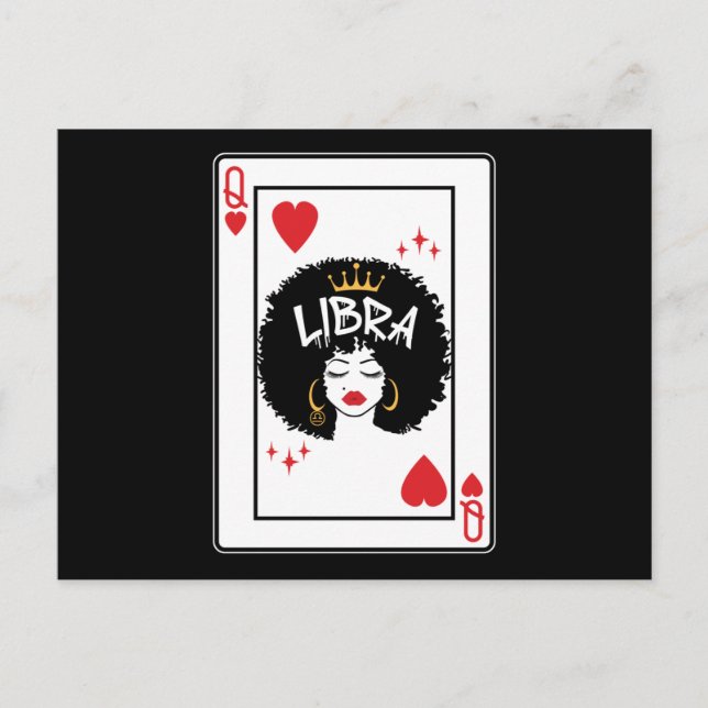  Libra Star Sign Melanin Black Queen of Hearts Postcard (Front)