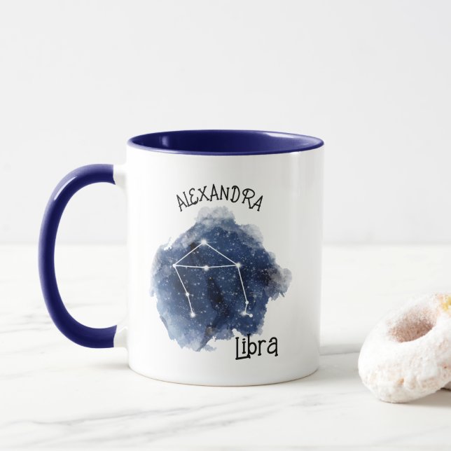 Libra Starry Night Constellation Custom Name Mug (With Donut)