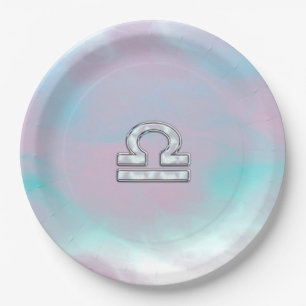 Libra Symbol Mother of Pearl Style Paper Plates