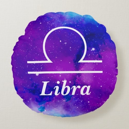 Libra Symbol Purple Blue Space Nebula Round Pillow