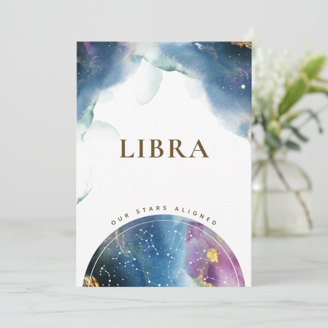 Libra Table Number Sign Celestial Watercolor Card (Standing Front)