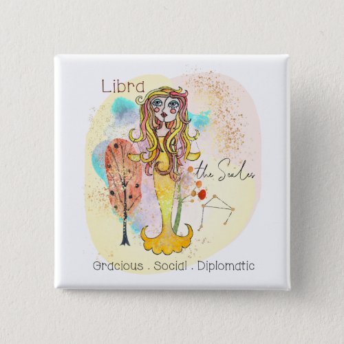 Libra The Scales Character Traits Zodiac Whimsical Button