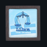Libra The scales zodiac air sign gift box<br><div class="desc">Libra “The Scales” Greek astrology zodiac gift box with Libra symbols. A perfect gift for Libras born between 22 September – 23 October. Uniquely drawn and designed by Sarah Trett.</div>