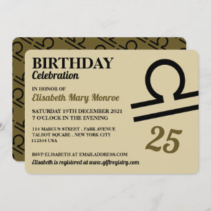 Libra, The Scales, Zodiac Star Sign, Birthday Invitation
